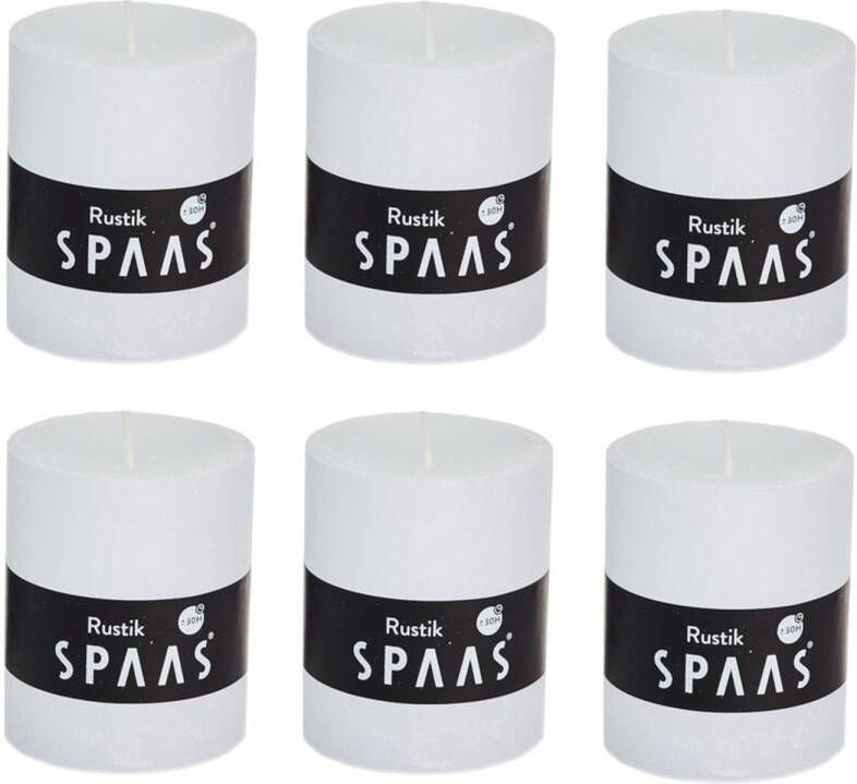 Candles by Spaas 6x Witte rustieke cilinderkaarsen stompkaarsen 7 x 8 cm Stompkaarsen
