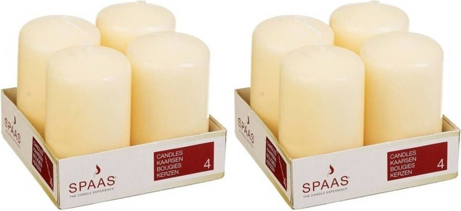 Candles by Spaas 8x Ivoor cilinderkaarsen stompkaarsen 5 x 8 cm 12 branduren Stompkaarsen