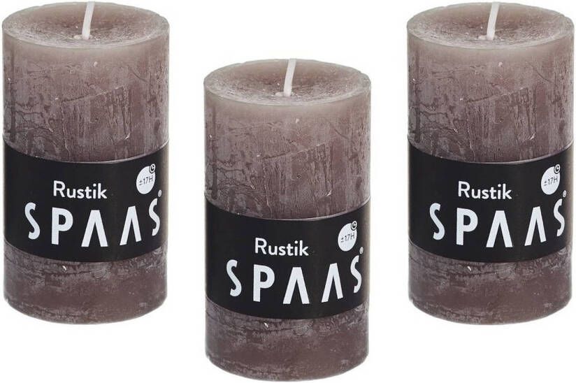Candles by Spaas 8x Taupe rustieke cilinderkaars stompkaars 5x8 cm 17 branduren Stompkaarsen