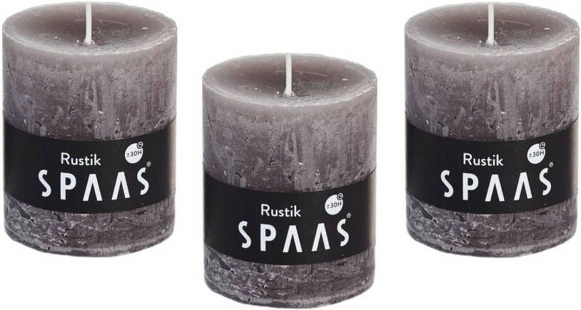 Candles by Spaas 8x stuks taupe bruine rustieke cilinderkaars stompkaars 7 x 8 cm 30 branduren Geurloze kaarsen Stompkaarsen