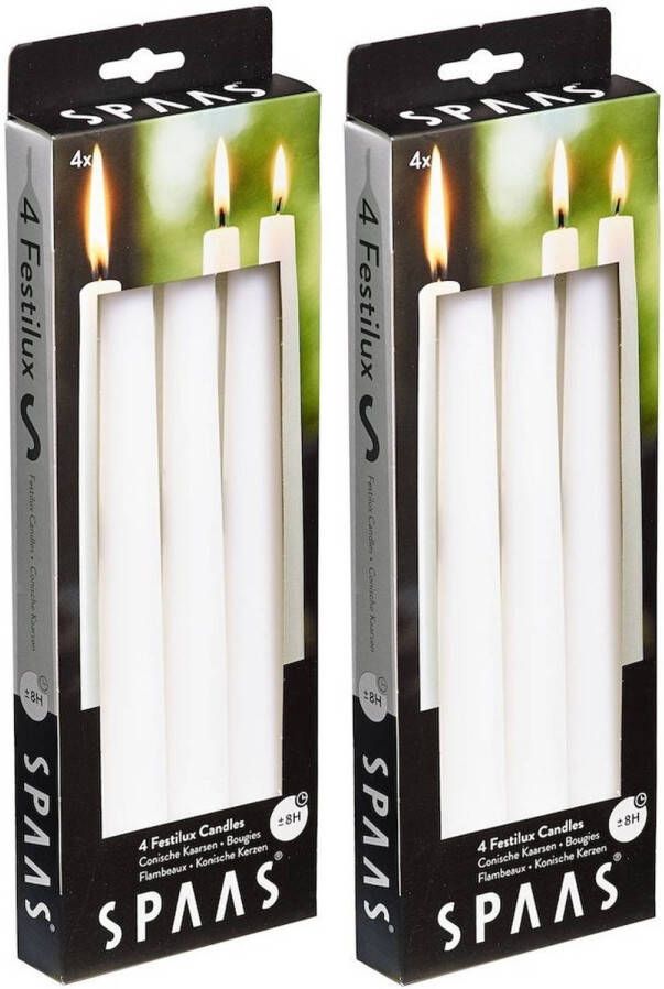 Candles by Spaas 8x Witte dinerkaarsen 25 cm 8 branduren Geurloze kaarsen Dinerkaarsen tafelkaarsen kandelaarkaarsen Dinerkaarsen