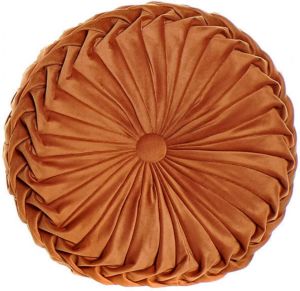 CASA DI ELTURO Fluwelen Kussen Ottoman – Rond – Oranje Bruin -Velvet Ø 40 cm (incl. vulling)