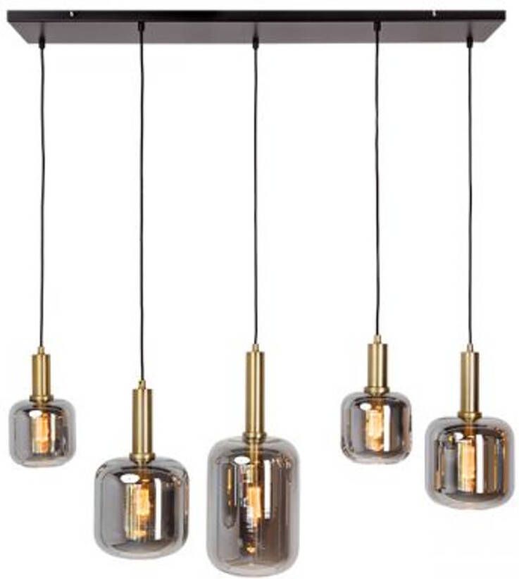 CASA DI ELTURO Hanglamp Smokey Rechthoek Grey and Gold 5 Lampen B120 x H150CM