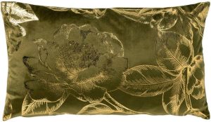 CASA DI ELTURO Velvet Kussen Flower Groen Goud – 30 x 50 cm (incl. vulling)