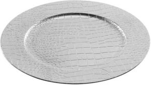 Cepewa 1x Ronde kaarsenborden onderborden zilver lederlook 33 cm Onderbord Kaarsenbord Onderzet bord voor kaarsen Kaarsenplateaus