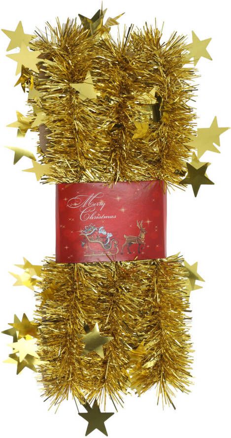 Cepewa 1x stuks lametta kerstslingers met sterretjes goud 200 x 6 5 cm Kerstslingers