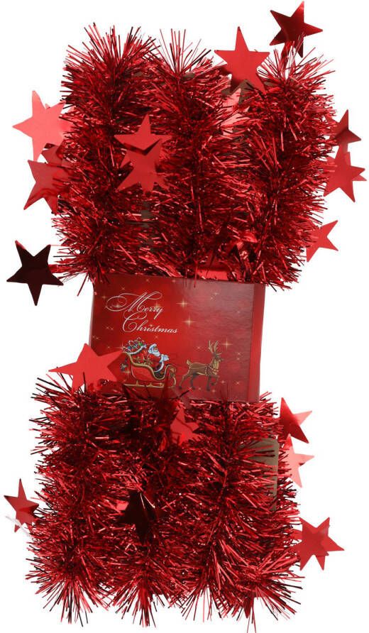 Cepewa 1x stuks lametta kerstslingers met sterretjes rood 200 x 6 5 cm Kerstslingers