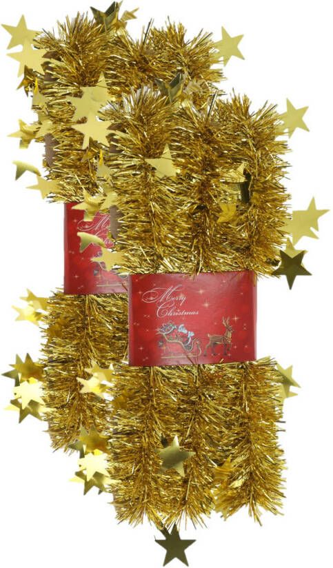 Cepewa 2x stuks lametta kerstslingers met sterretjes goud 200 x 6 5 cm Kerstslingers