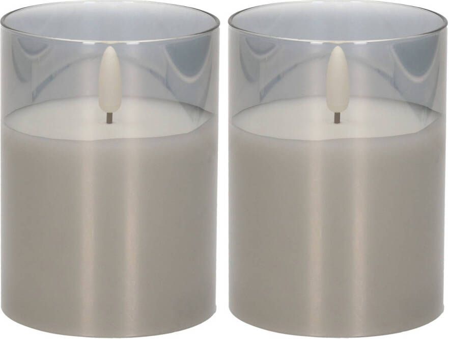 Cepewa 2x stuks luxe led kaarsen in grijs glas D7 5 x H10 cm met timer Woondecoratie Elektrische kaarsen LED kaarsen