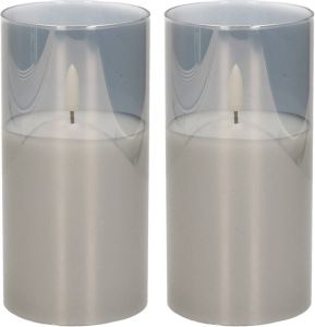 Cepewa 2x stuks luxe led kaarsen in grijs glas D7 5 x H15 cm met timer Woondecoratie Elektrische kaarsen LED kaarsen