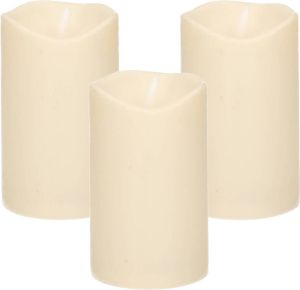 Cepewa 3x Stuks LED Stompkaars ivoor 12 5 cm met timerfunctie Ledkaarsen Kaarsen LED kaarsen