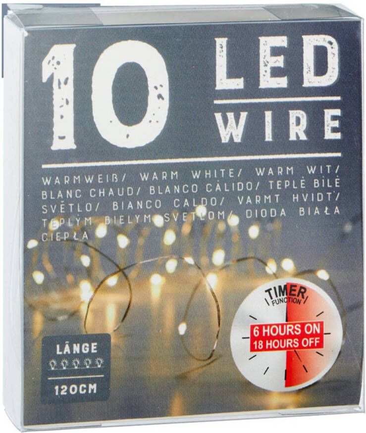 Cepewa Draadverlichting lichtsnoer met 10 lampjes warm wit op batterij 120 cm met timer Lichtsnoeren
