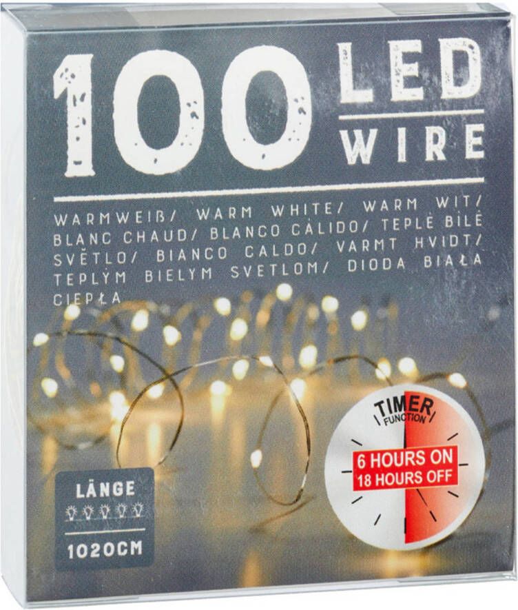 Cepewa Draadverlichting lichtsnoer met 100 lampjes warm wit op batterij 1 meter met timer Lichtsnoeren