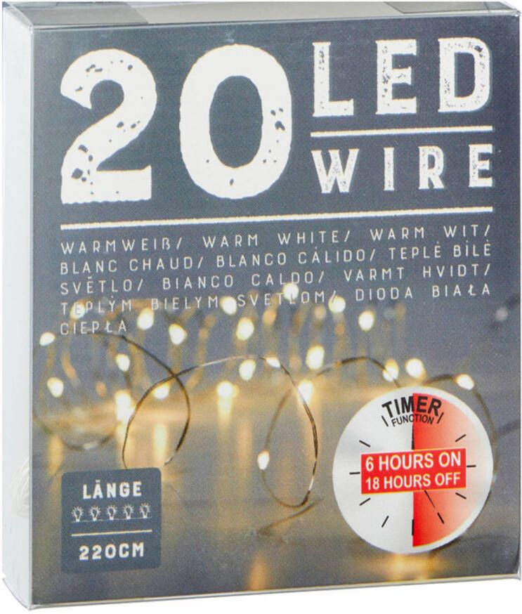 Cepewa Draadverlichting lichtsnoer met 20 lampjes warm wit op batterij 220 cm met timer Lichtsnoeren