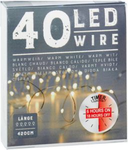 Cepewa Draadverlichting Lichtsnoer Met 40 Lampjes Warm Wit Op Batterij 240 Cm Met Timer Lichtsnoeren