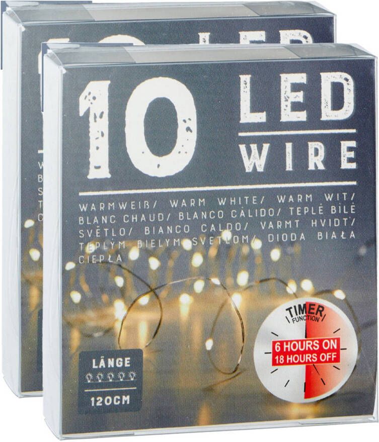 Cepewa Draadverlichting lichtsnoeren 2 stuks warm wit 120 cm timer Lichtsnoeren