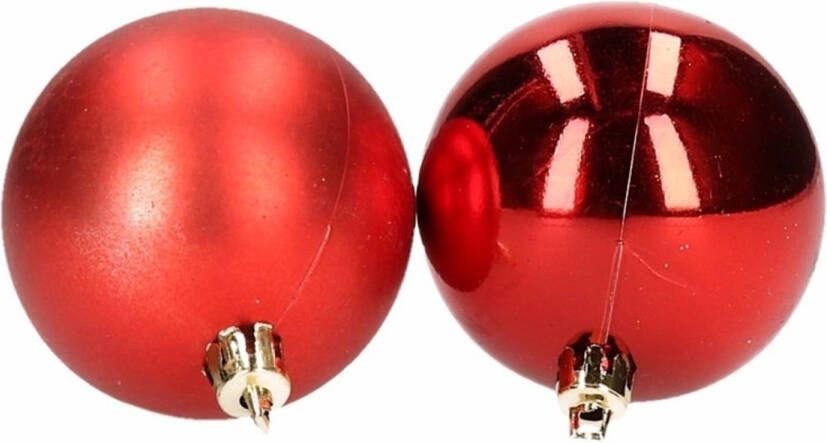 Cepewa Kerstballen 28x stuks rood 6 cm kunststof mat glans Kerstbal