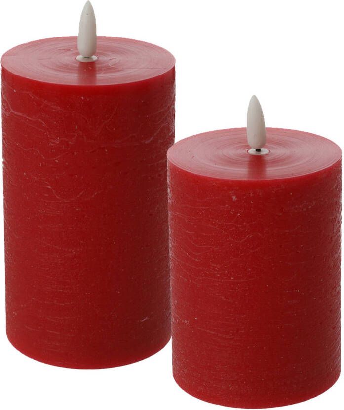 Cepewa LED kaarsen stompkaarsen set 2x rood H10 en H12 5 cm flikkerend licht timer LED kaarsen