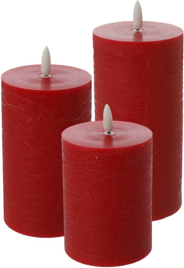 Cepewa LED kaarsen stompkaarsen set 3x rood H10 tot H15 cm flikkerend licht timer LED kaarsen