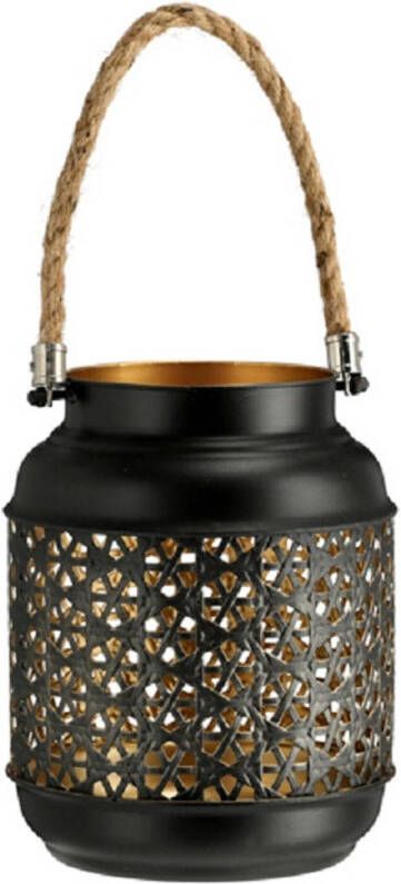 Cepewa Metalen kaarsenhouder lantaarn zwart goud 18 cm Lantaarns