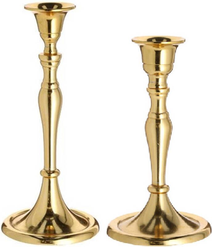 Cepewa Set van 2x kaarsenhouders kandelaars klassiek goud metaal 17 en 24 cm kandelaar voor dinerkaarsen kaars kandelaars