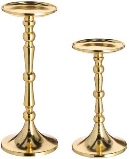 Cepewa Set van 2x luxe kaarsenhouders kandelaars voor stompkaarsen klassiek goud metaal 22 en 28 cm kaars kandelaars