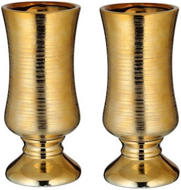 Cepewa Set van 2x stuks bloemenvaas goud van keramiek 10 6 x 24 2 cm Bloemen of takken vaas voor binnen Kelkvaas Vazen