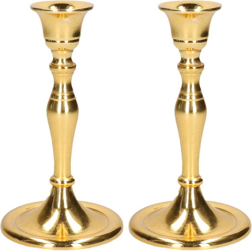 Cepewa Set van 2x stuks luxe kaarsenhouder kandelaar klassiek goud metaal 10 x 10 x 17 cm Kandelaars voor dinerkaarsen kaars kandelaars