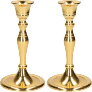 Cepewa Set van 2x stuks luxe kaarsenhouder kandelaar klassiek goud metaal 10 x 10 x 17 cm Kandelaars voor dinerkaarsen kaars kandelaars