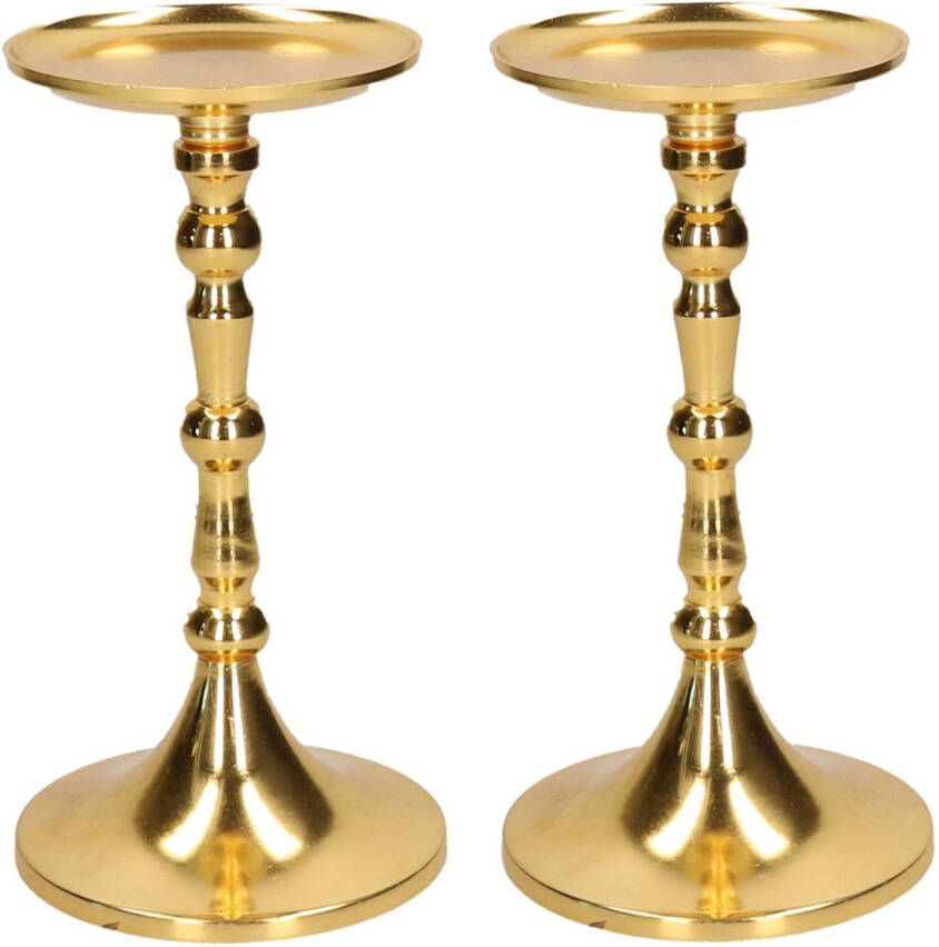 Cepewa Set van 2x stuks luxe kaarsenhouder kandelaar klassiek goud metaal 10 x 10 x 22 cm Kandelaars voor stompkaarsen kaars kandelaars