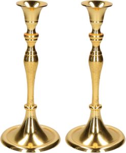 Cepewa Set van 2x stuks luxe kaarsenhouder kandelaar klassiek goud metaal 10 x 10 x 24 cm Kandelaars voor dinerkaarsen kaars kandelaars