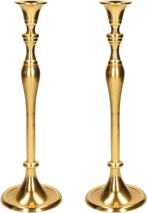 Cepewa Set van 2x stuks luxe kaarsenhouder kandelaar klassiek goud metaal 10 x 10 x 33 cm Kandelaars voor dinerkaarsen kaars kandelaars