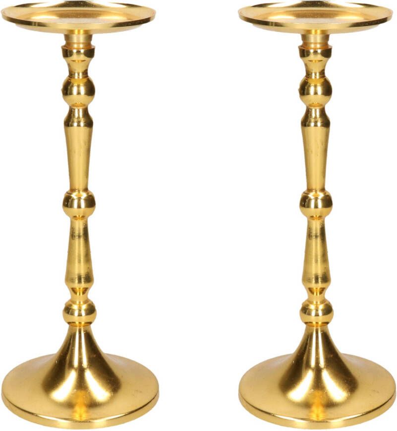Cepewa Set van 2x stuks luxe kaarsenhouder kandelaar klassiek goud metaal 11 x 11 x 28 cm Kandelaars voor stompkaarsen kaars kandelaars