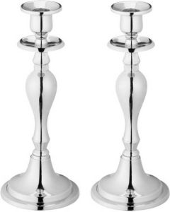 Cepewa Set van 2x stuks luxe kaarsenhouder kandelaar klassiek zilver metaal 10 x 10 x 25 cm Kandelaars voor dinerkaarsen kaars kandelaars
