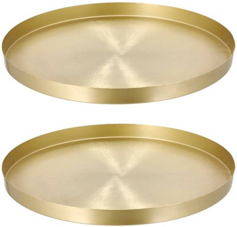Cepewa Set van 2x stuks rond kaarsenbord kaarsenplateau mat goud metaal 30 cm Kaarsenplateaus