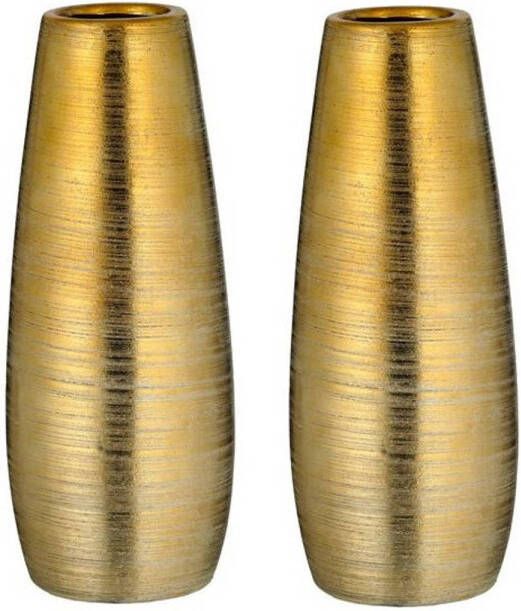 Cepewa Set van 2x stuks ronde bloemenvaas goud van keramiek 9 5 x 25 cm Bloemen of takken vaas voor binnen Vazen