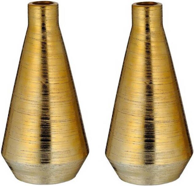 Cepewa Set van 2x stuks ronde bloemenvaas goud van keramiek 14 x 28 cm Bloemen of takken vaas voor binnen Vazen
