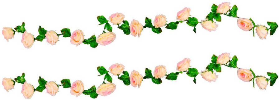 Chaks Rozen bloemenslinger 2x kunstplant bloem roze 220 cm Kunstplanten