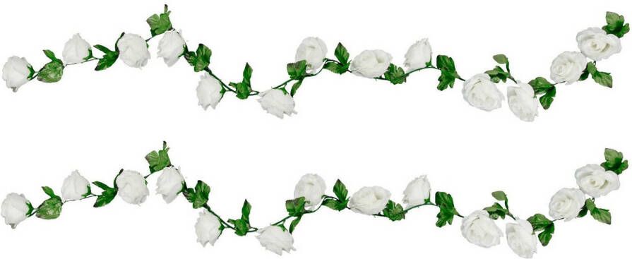 Chaks Rozen bloemenslinger 2x kunstplant bloem wit 220 cm Kunstplanten
