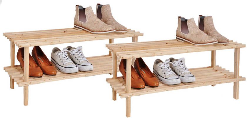 Hi Set van 2x stuks houten schoenenrek schoenenstandaard 2-laags 74 x 26 x 29 5 cm Schoenenrekken