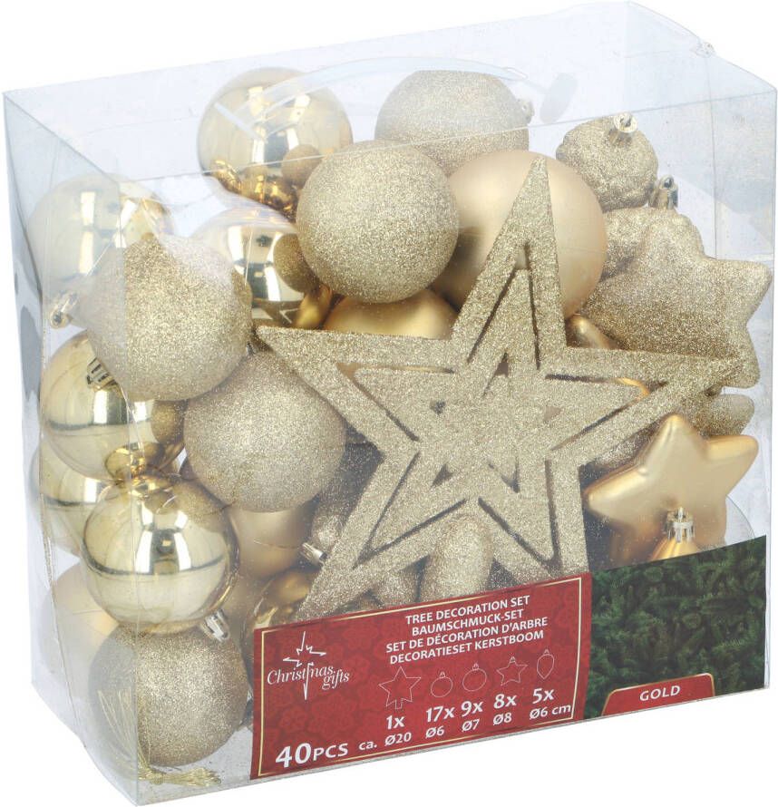 Christmas Gifts Christmas Gifst Kerstballen Set Goud 40 Stuks Kunststof Kerstballen Incl. Piek