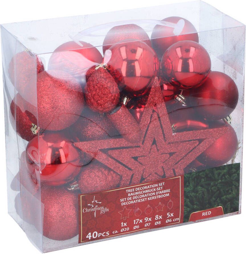 Christmas Gifts Christmas Gifst Kerstballen Set Rood 40 Stuks Kunststof Kerstballen Incl. Piek