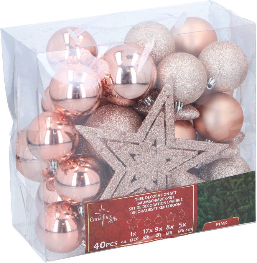 Christmas Gifts Christmas Gifst Kerstballen Set Roze 40 Stuks Kunststof Kerstballen Incl. Piek
