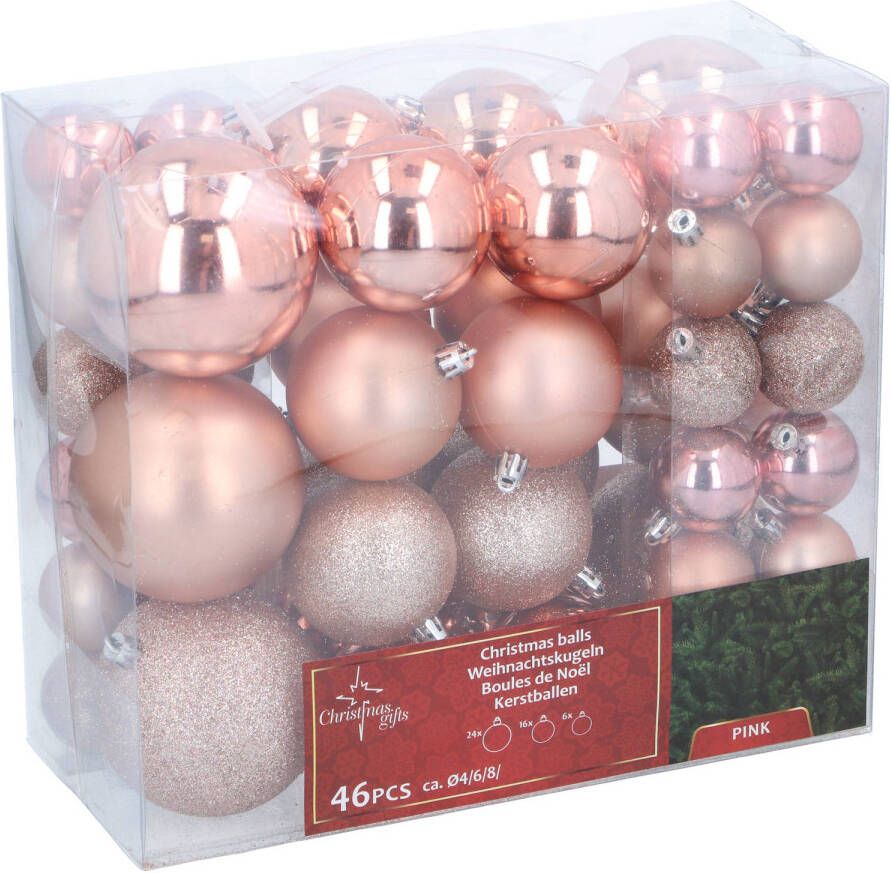 Christmas Gifts Christmas Gifst Kerstballen Set Roze 46 Stuks Kunststof Kerstballen Kerstversiering