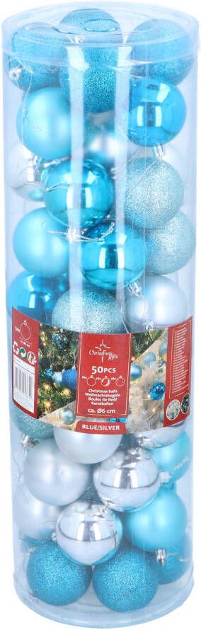 Christmas Gifts Kerstballen Set Zilver Blauw 50 Stuks Kunststof Kerstballen Kerstversiering