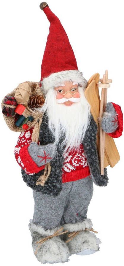 Christmas Gifts kerstfiguur Santa 30 cm textiel rood grijs