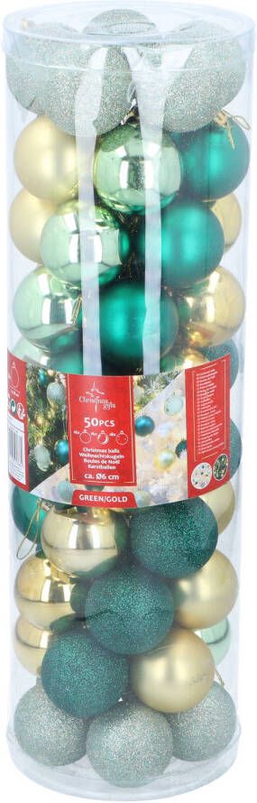 Christmas Gifts Set Kerstballen 50 Stuks Groen Goud Mat Glanzend met Glitter