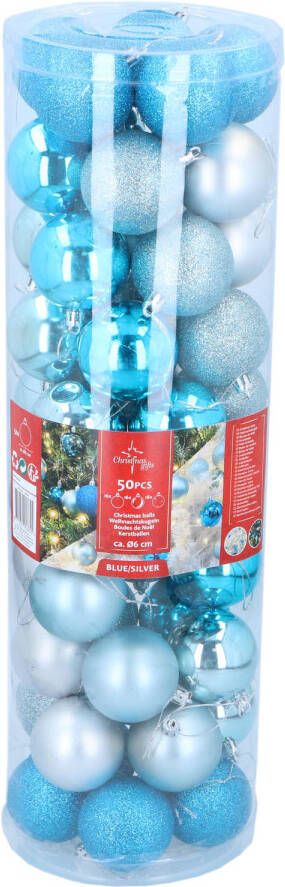 Christmas Gifts Kerstballen Set Zilver Blauw 50 Stuks Kunststof Kerstballen Kerstversiering