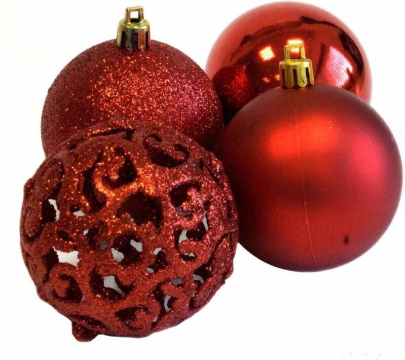 Christmas Tradition Christmas Gifst Kerstballen Set Rood 24 Stuks Kunststof Kerstballen Kerstversiering Ø6 cm