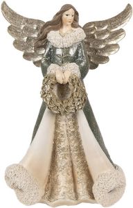 Clayre & Eef Beeld Engel 24 cm Grijs Polyresin Kerstfiguren Grijs Kerstfiguren